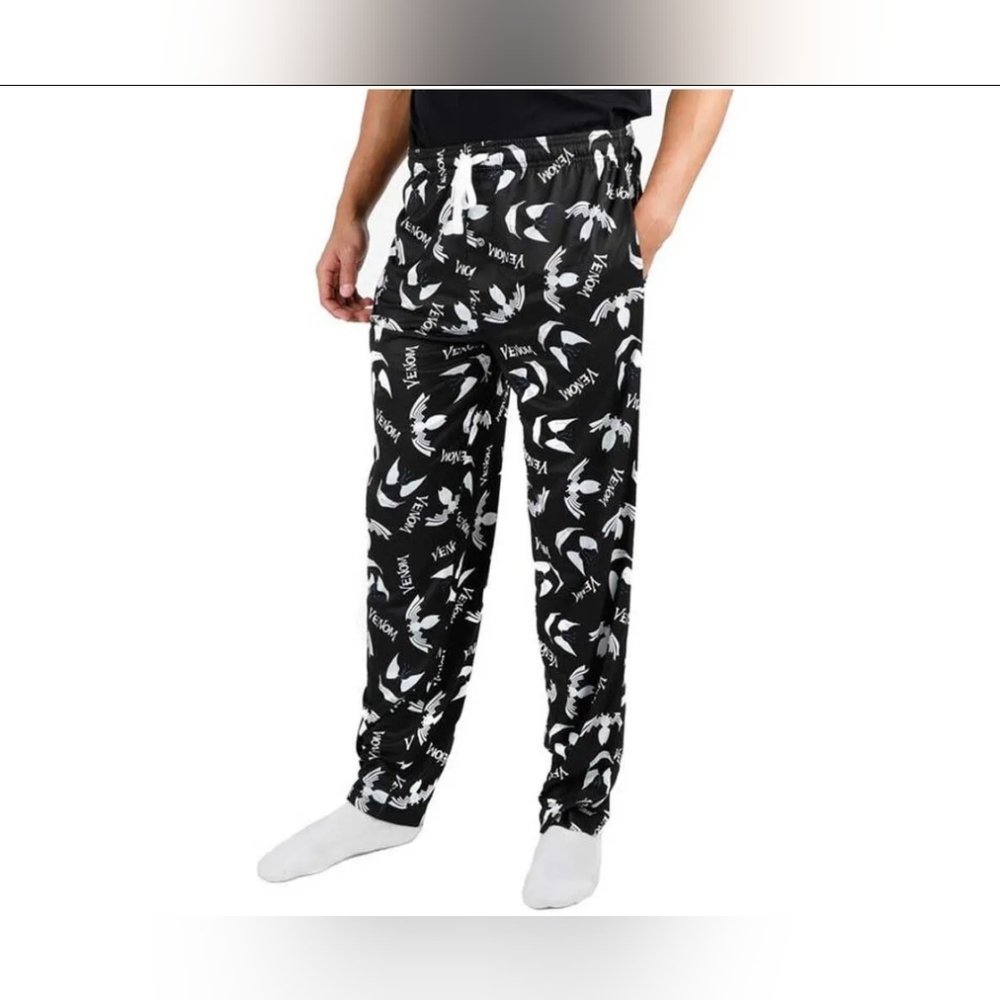 Marvel Venom Symbol All Over Comics Adult Unisex, Pajama Sleep Pants Black Men's